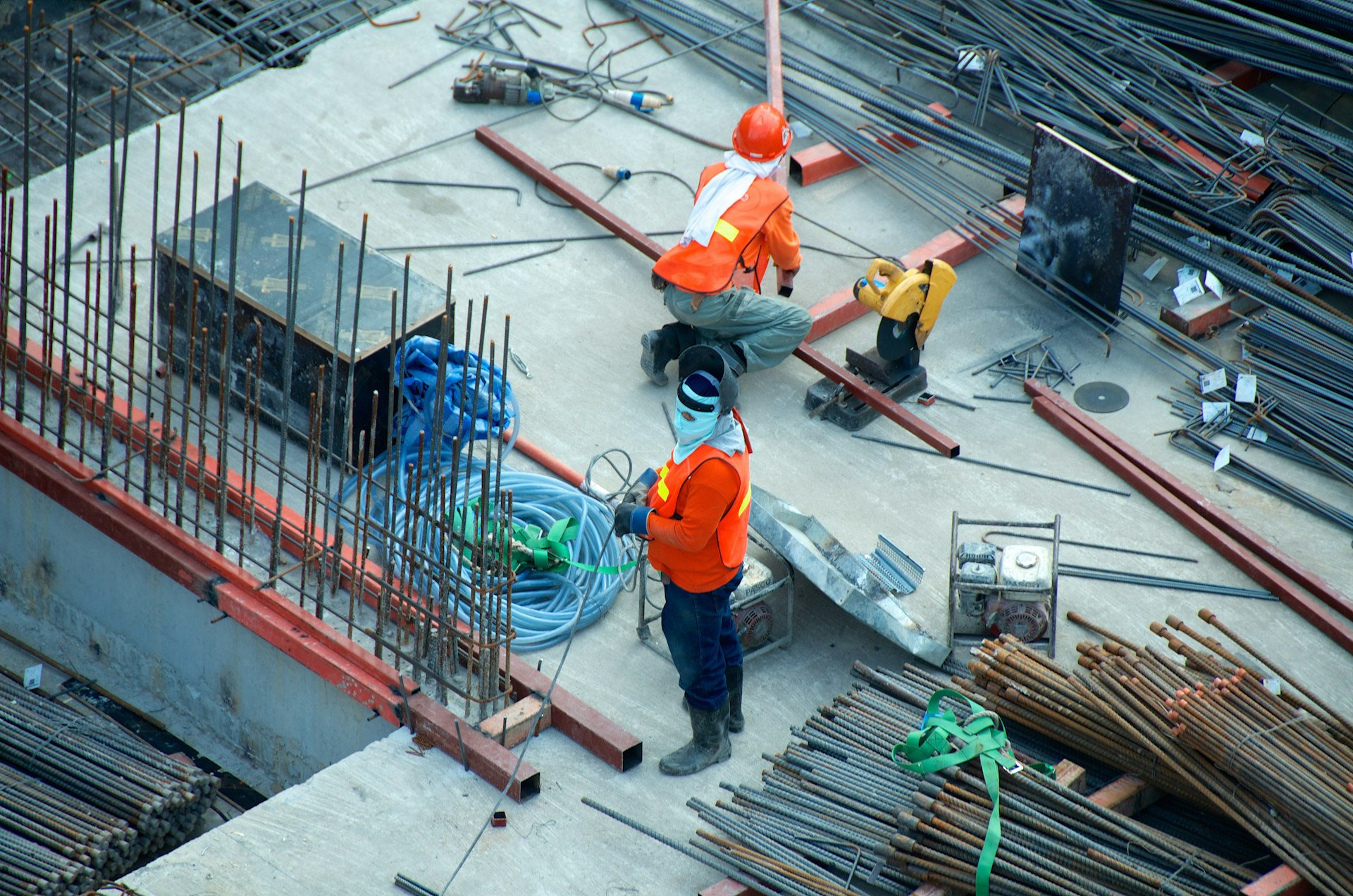 Construction workers building